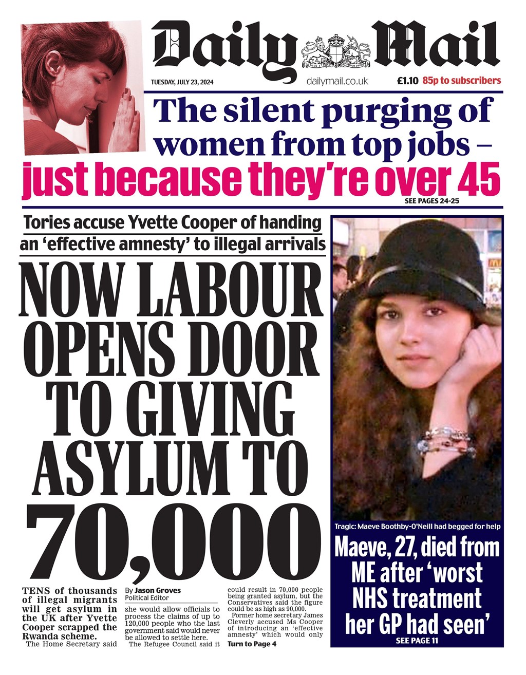 Daily Mail  Front Page 23 July 2024