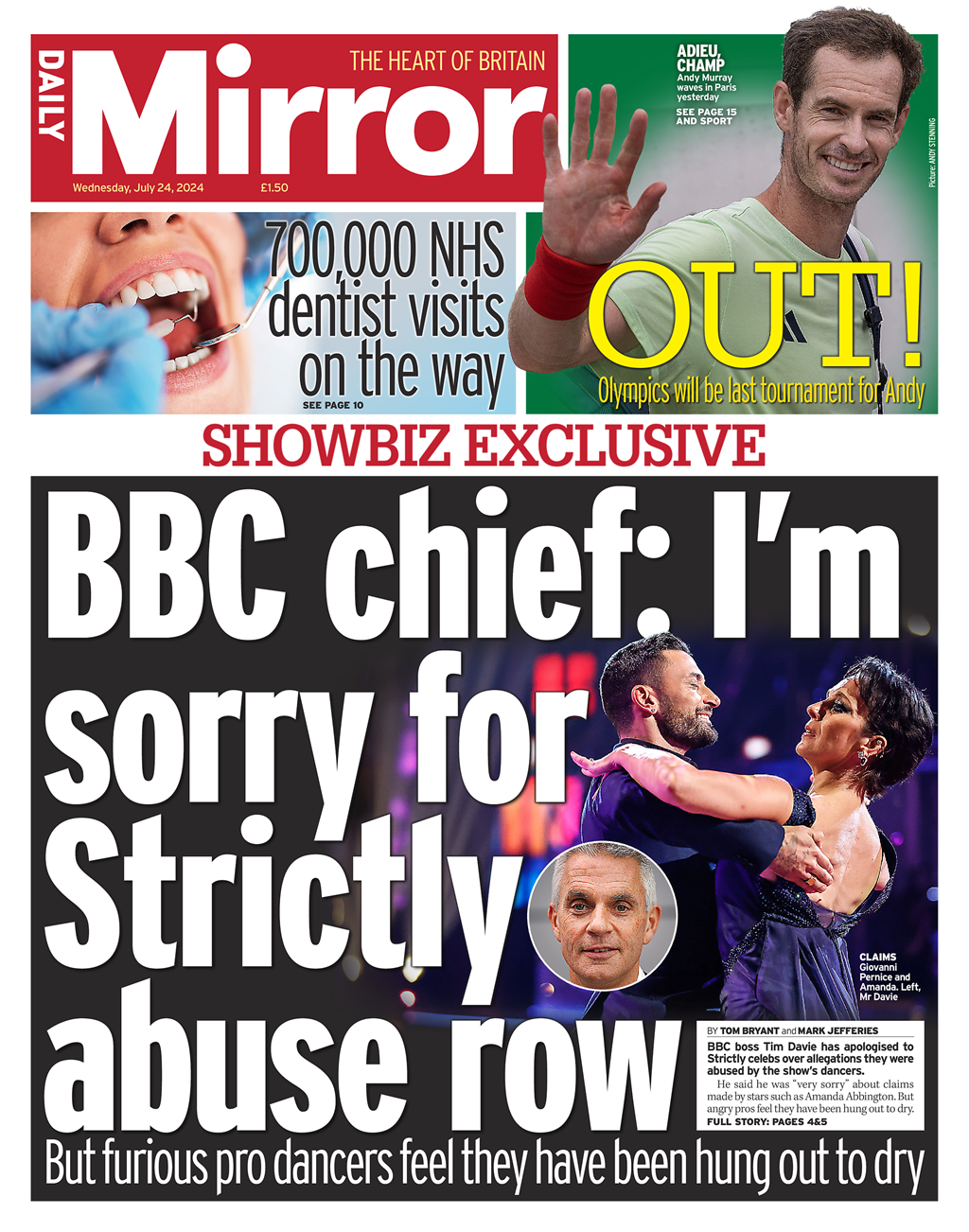 Daily Mirror Front Page 24 July 2024