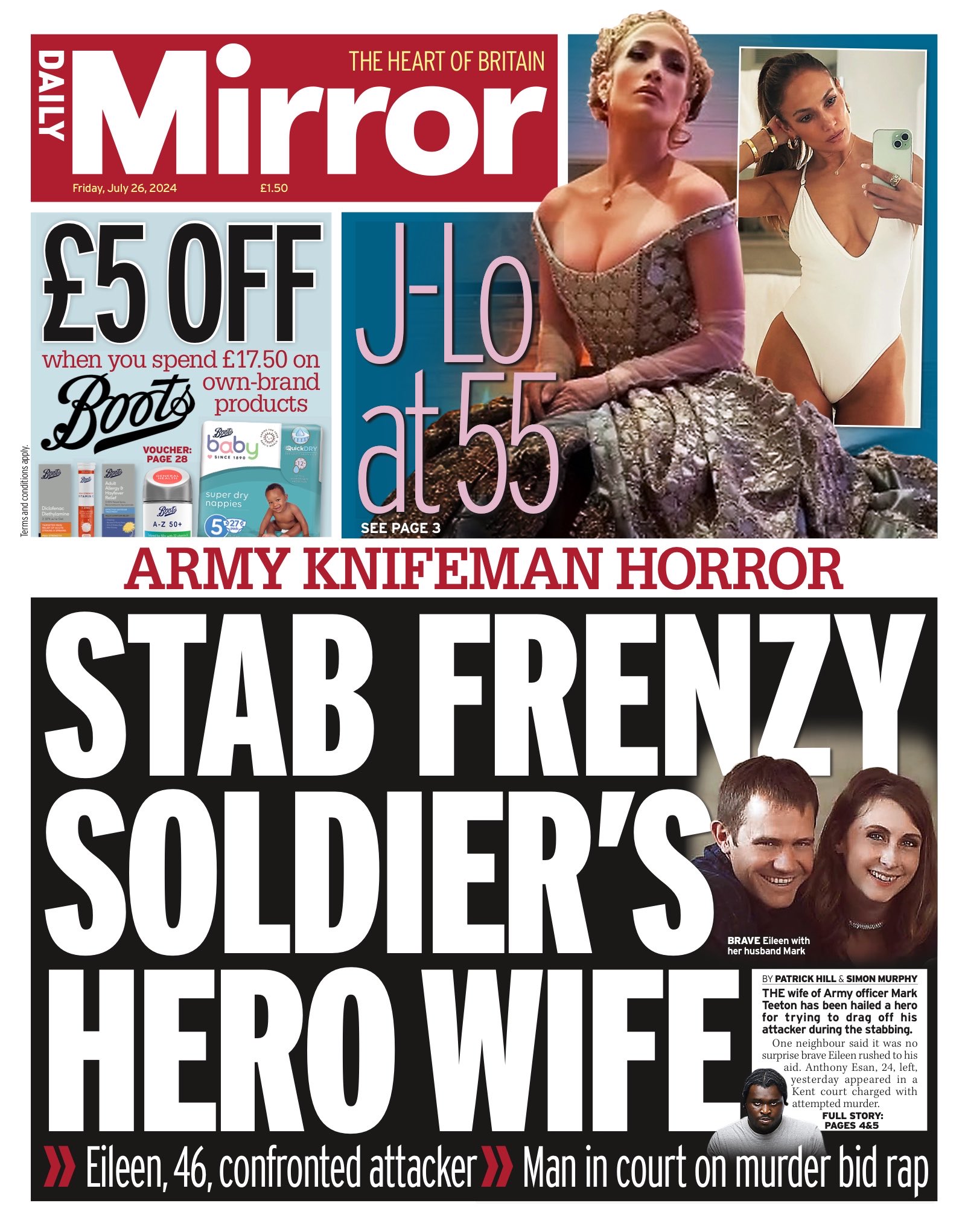 Daily Mirror Front Page 26 July 2024