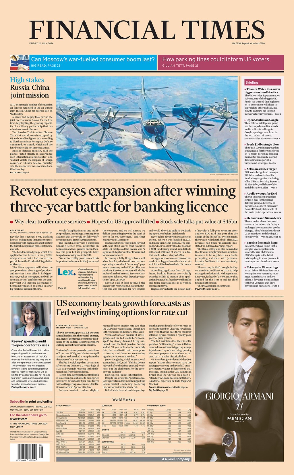 Financial Times Front Page 26 July 2024