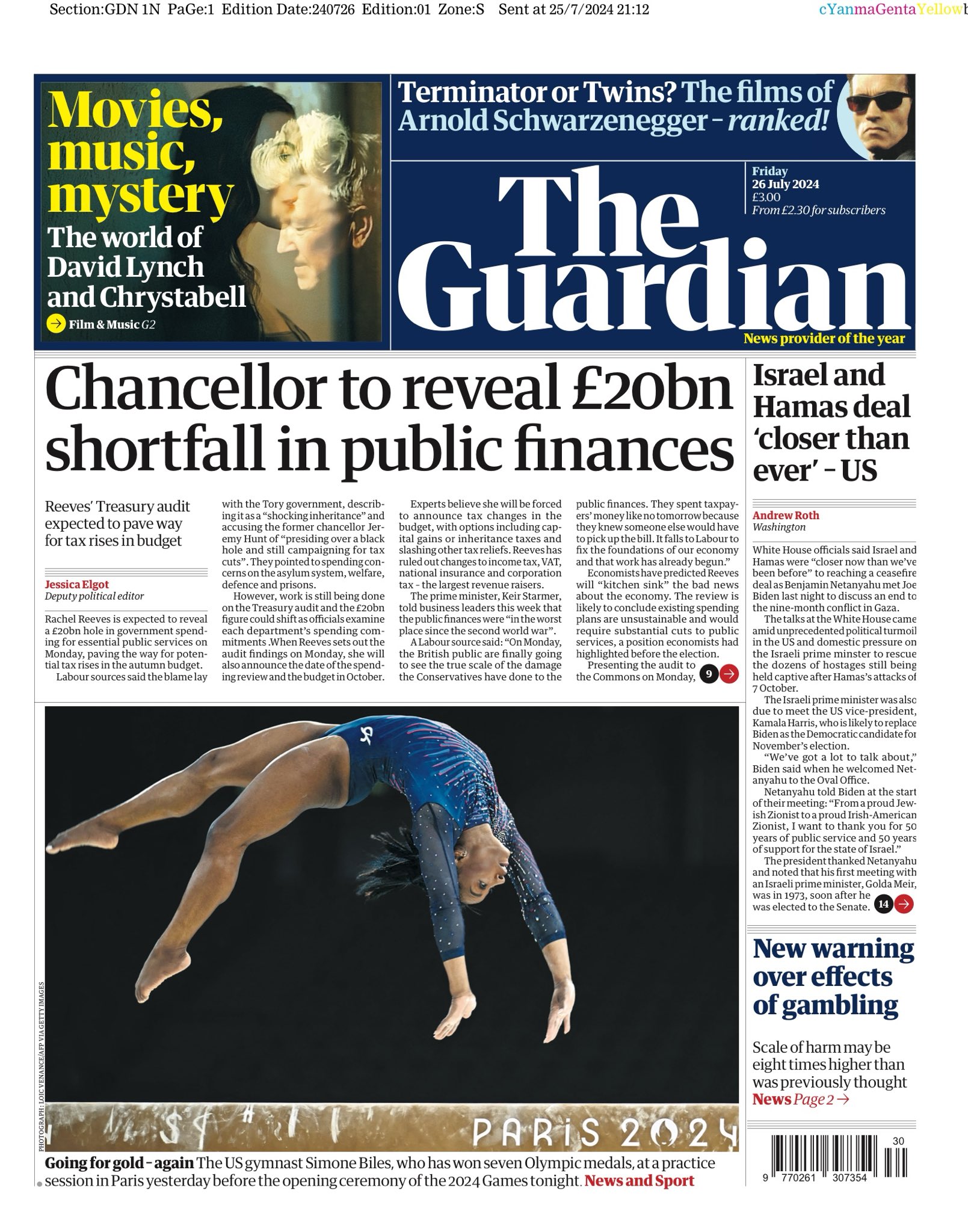 The Guardian Front Page 26 July 2024