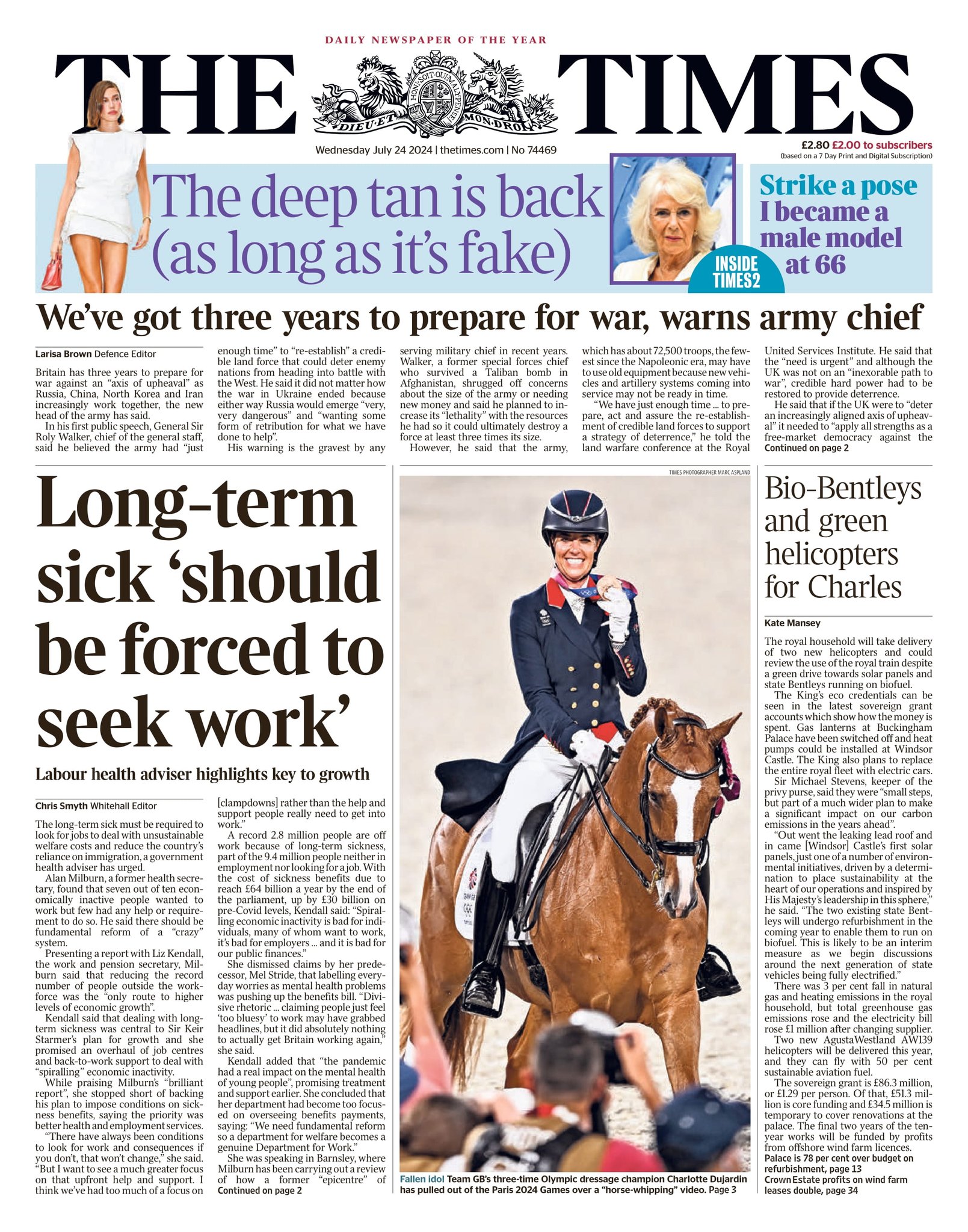 Times Front Page 24 July 2024