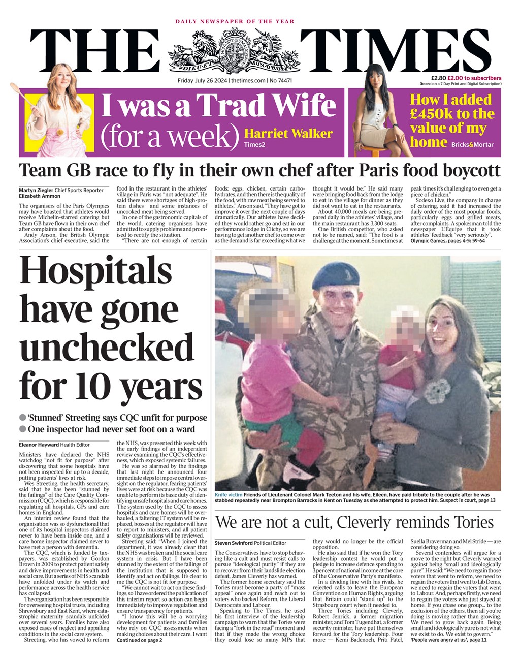 The Times Front Page 26 July 2024