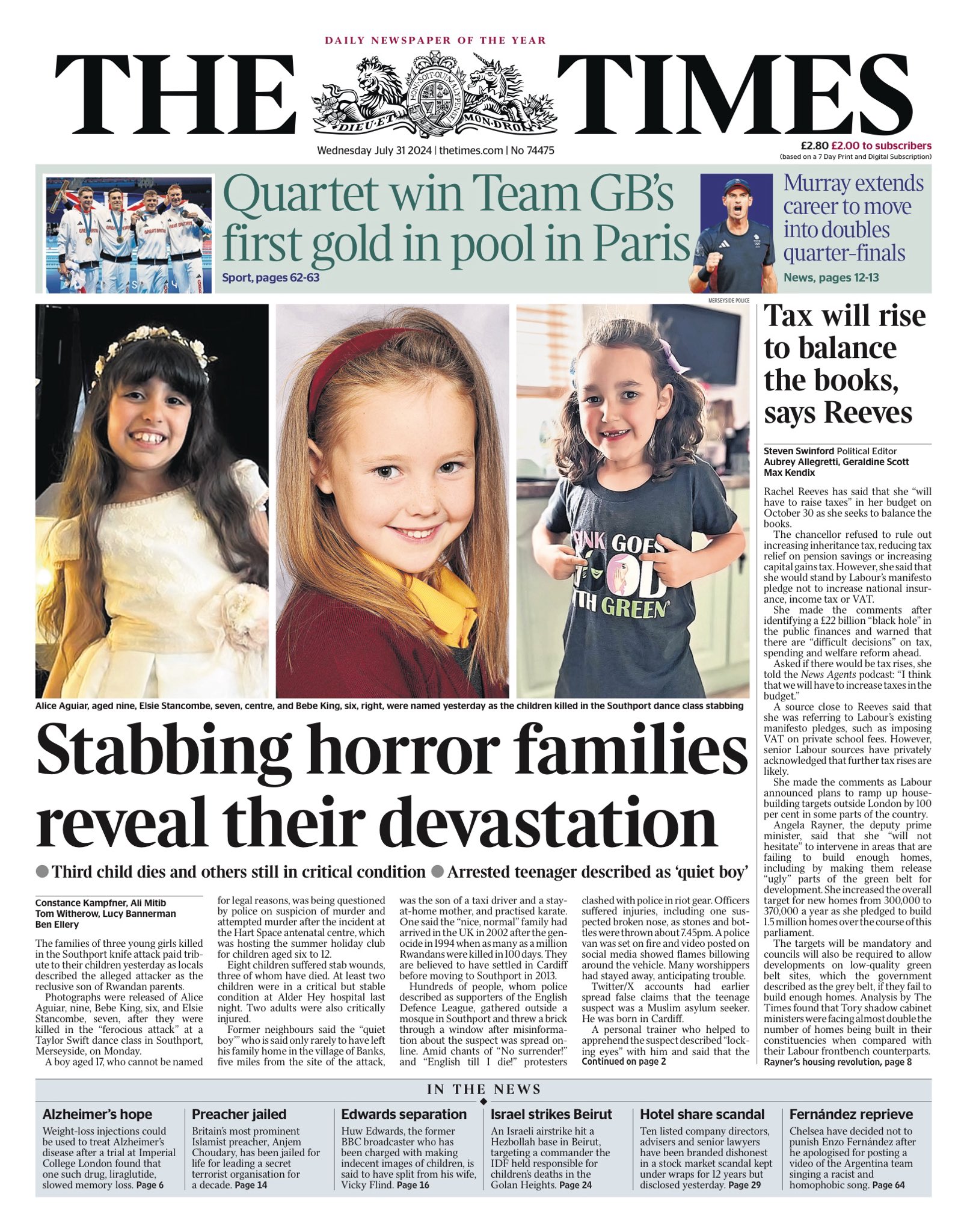 the times Front Page 31 July 2024