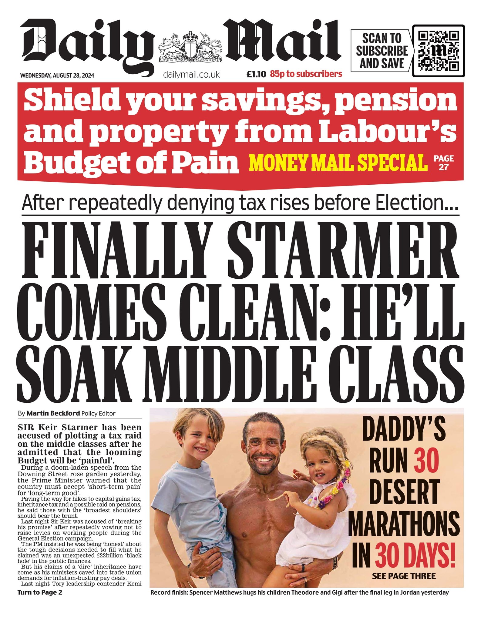 Daily Mail Front Page 28th of August 2024