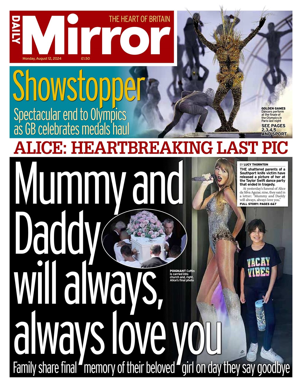 Daily Mirror Front Page 12th of August 2024