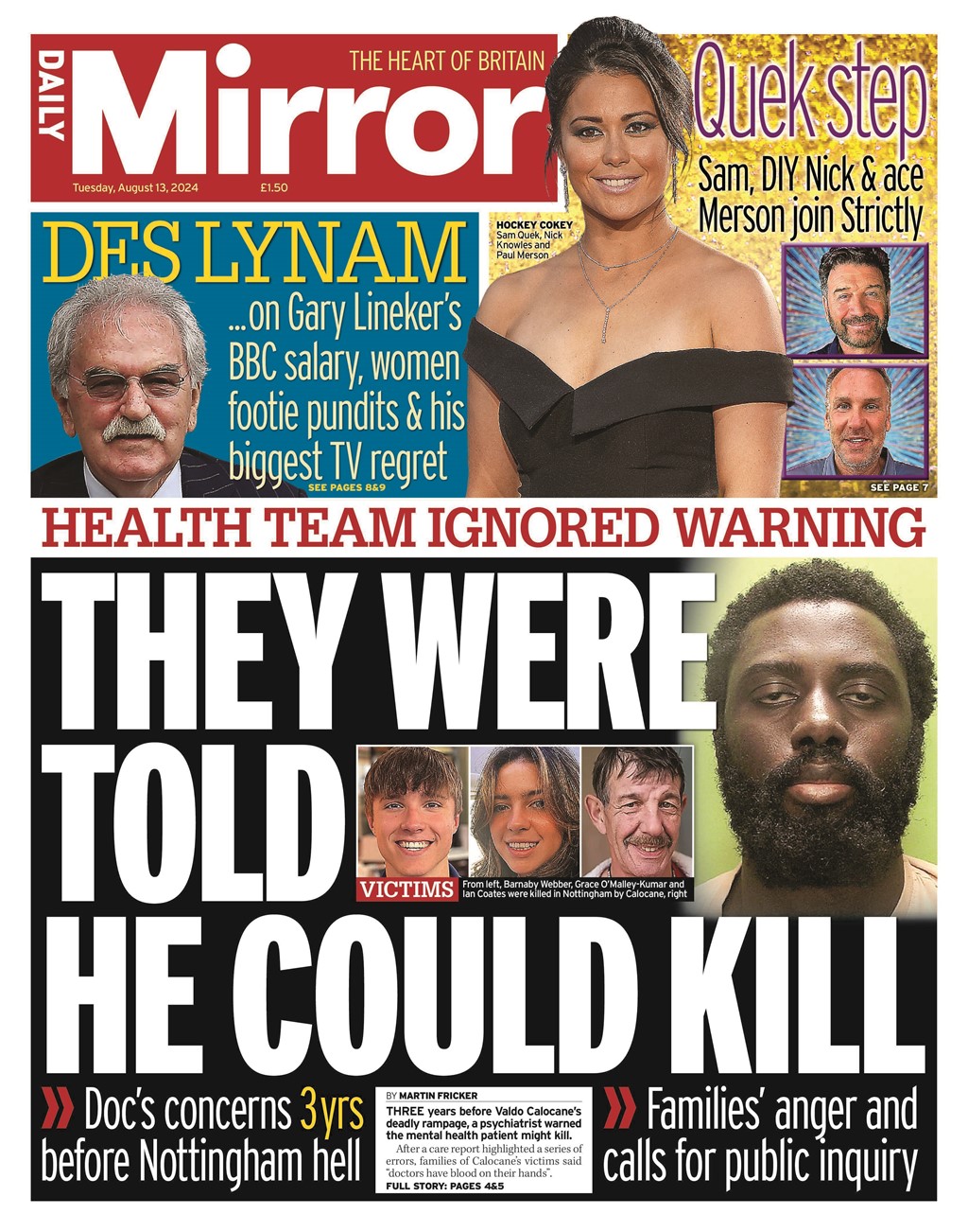 Daily Mirror Front Page 13th of August 2024