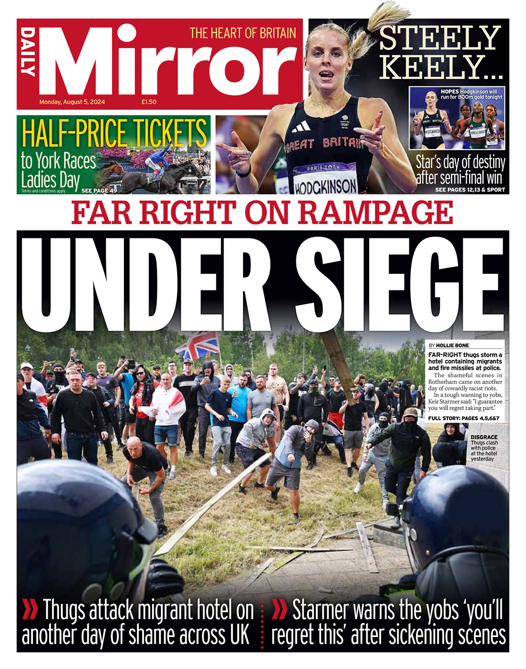 Daily Mirror Front Page 5th of August 2024