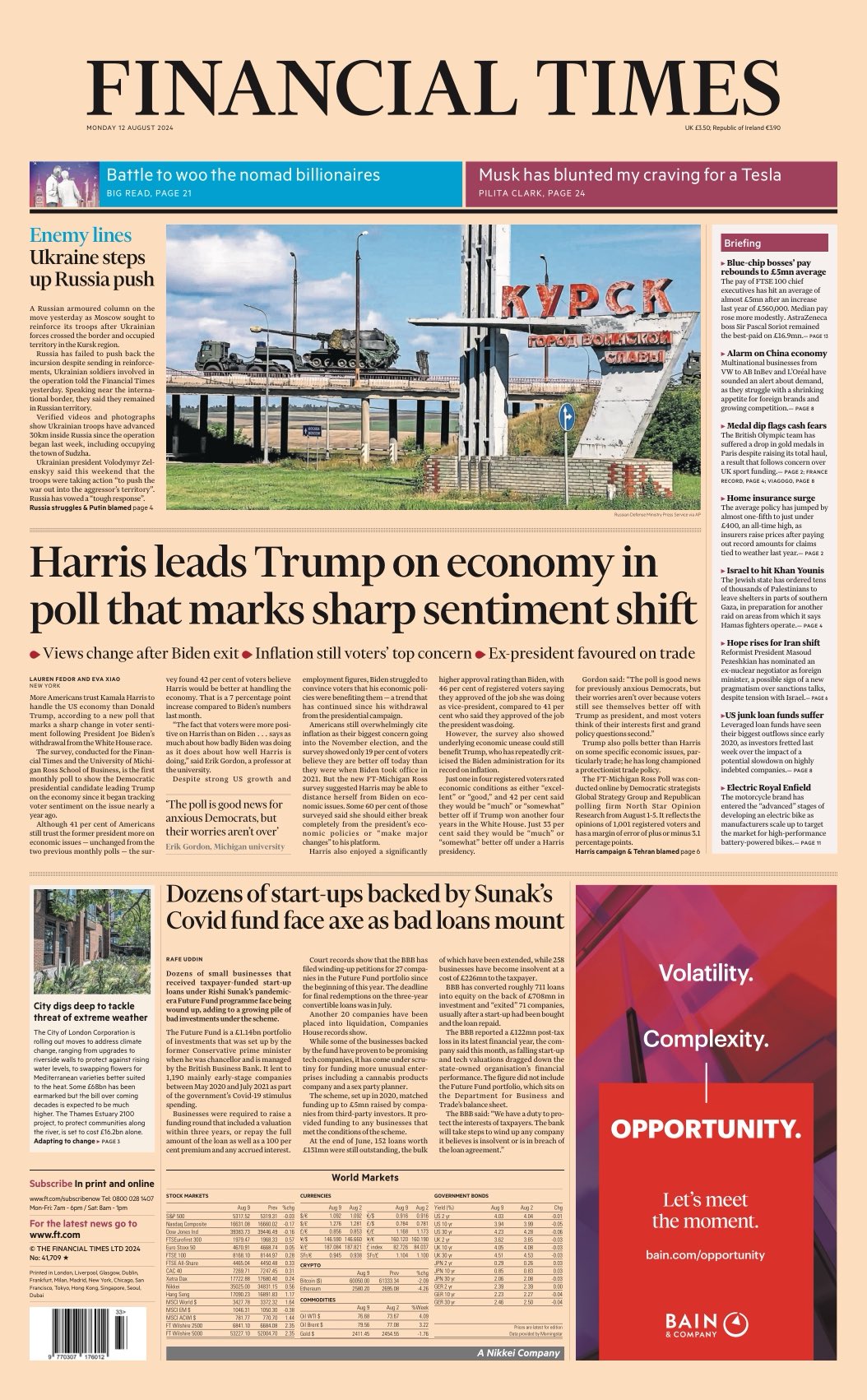 Financial Times Front Page 12th of August 2024