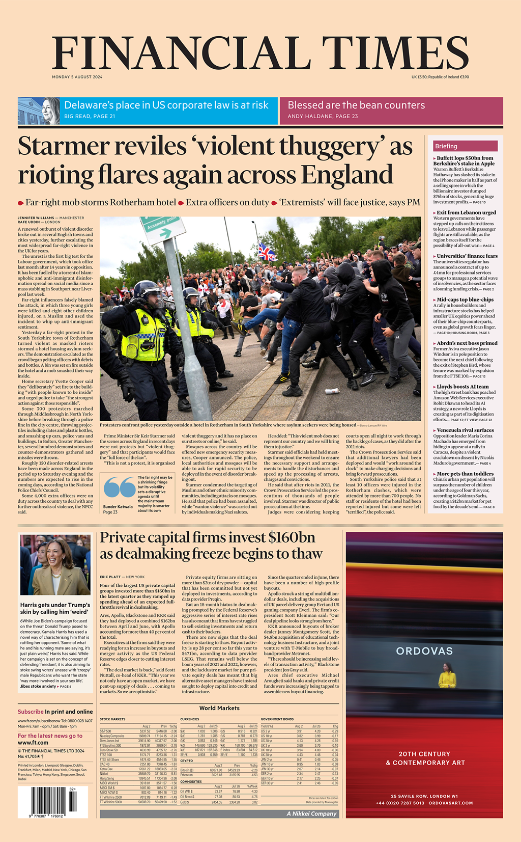 Financial Times Front Page 5th of August 2024