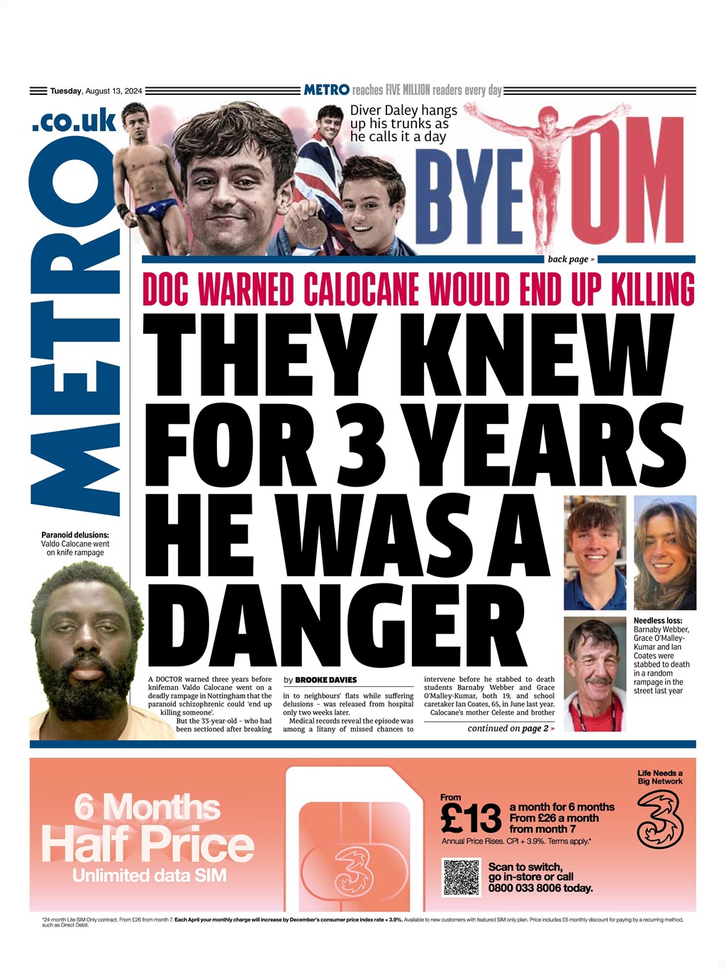 Metro Front Page 13th of August 2024