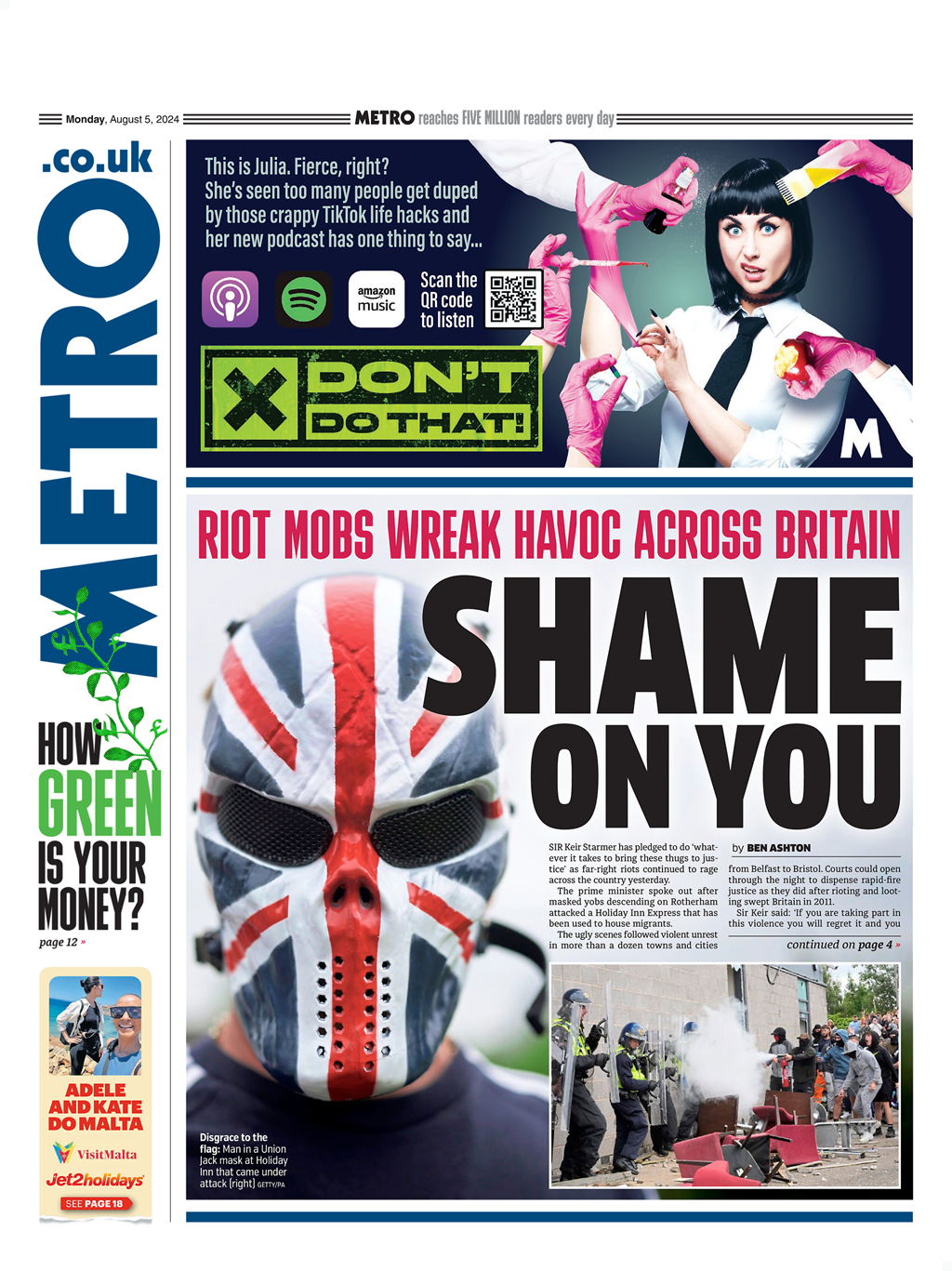 Metro Front Page 5th of August 2024