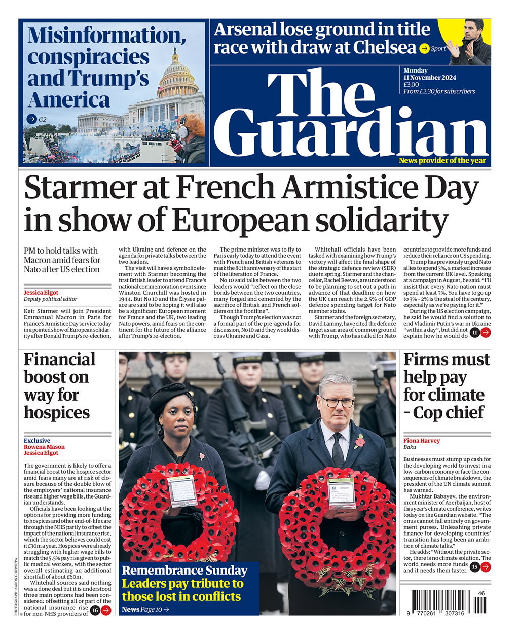 Guardian Front Page 11th of November 2024