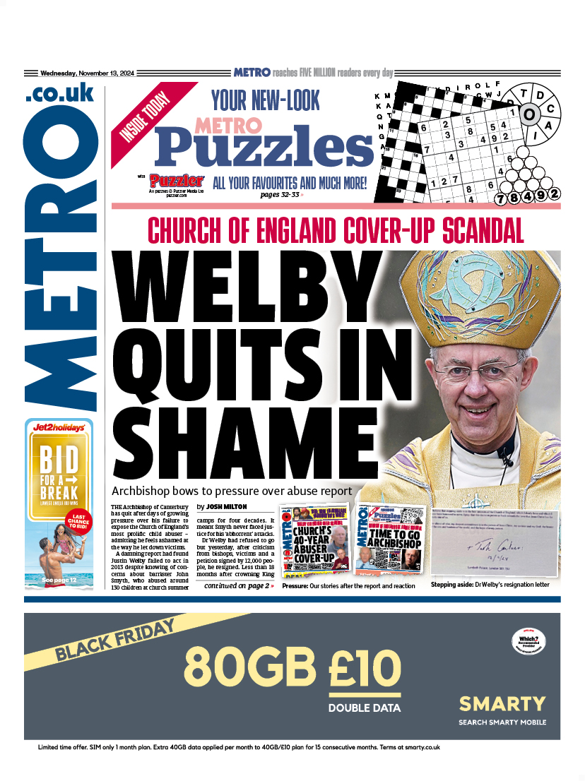 Metro Front Page 13th of November 2024